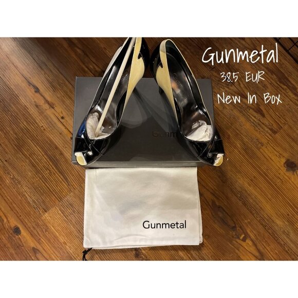 Gunmetal Shoes - Gunmetal Designer Women's Patent Leather Heels - Size 38.5 EUR | 8.5 US New